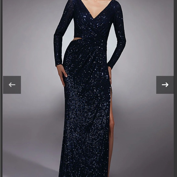 Alyce Paris Black Sequin Long Sleeve Dress - Picture 3 of 3